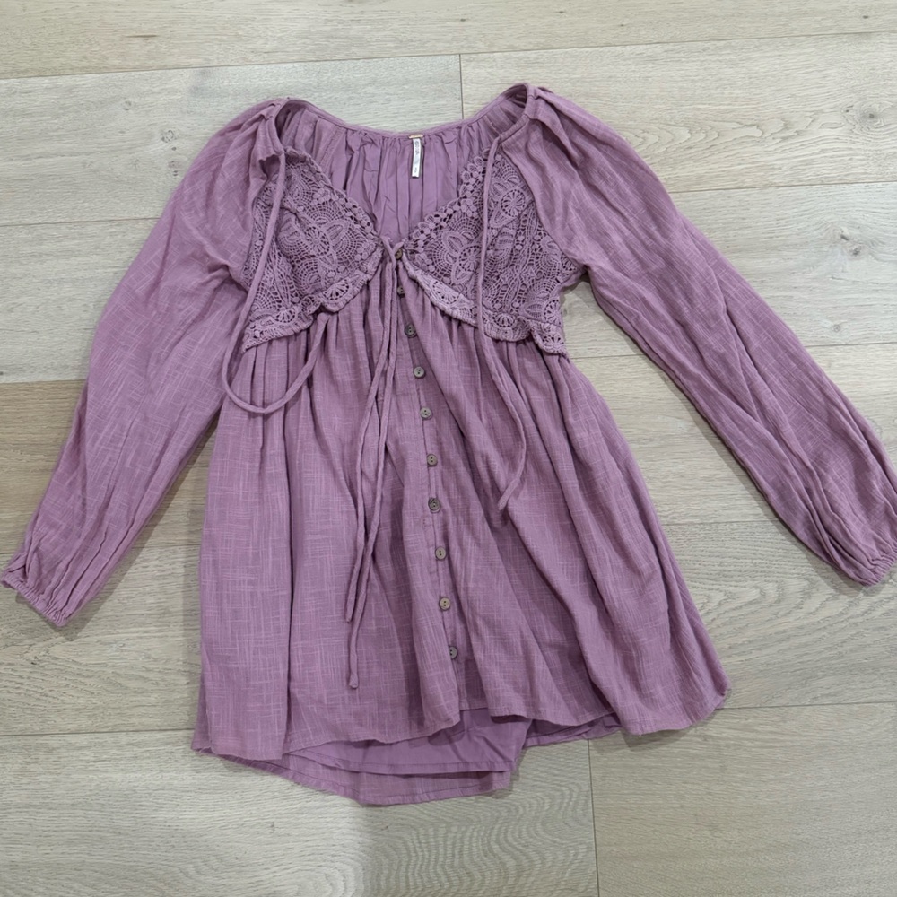 Free People Mauve Lace Detail Dress
